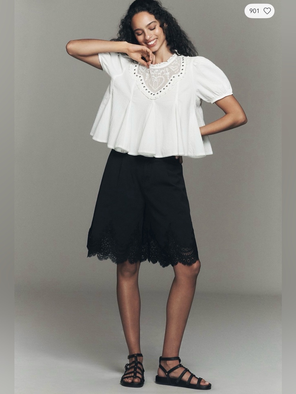 Anthropologie Black Lace-Hem Bermuda Shorts
